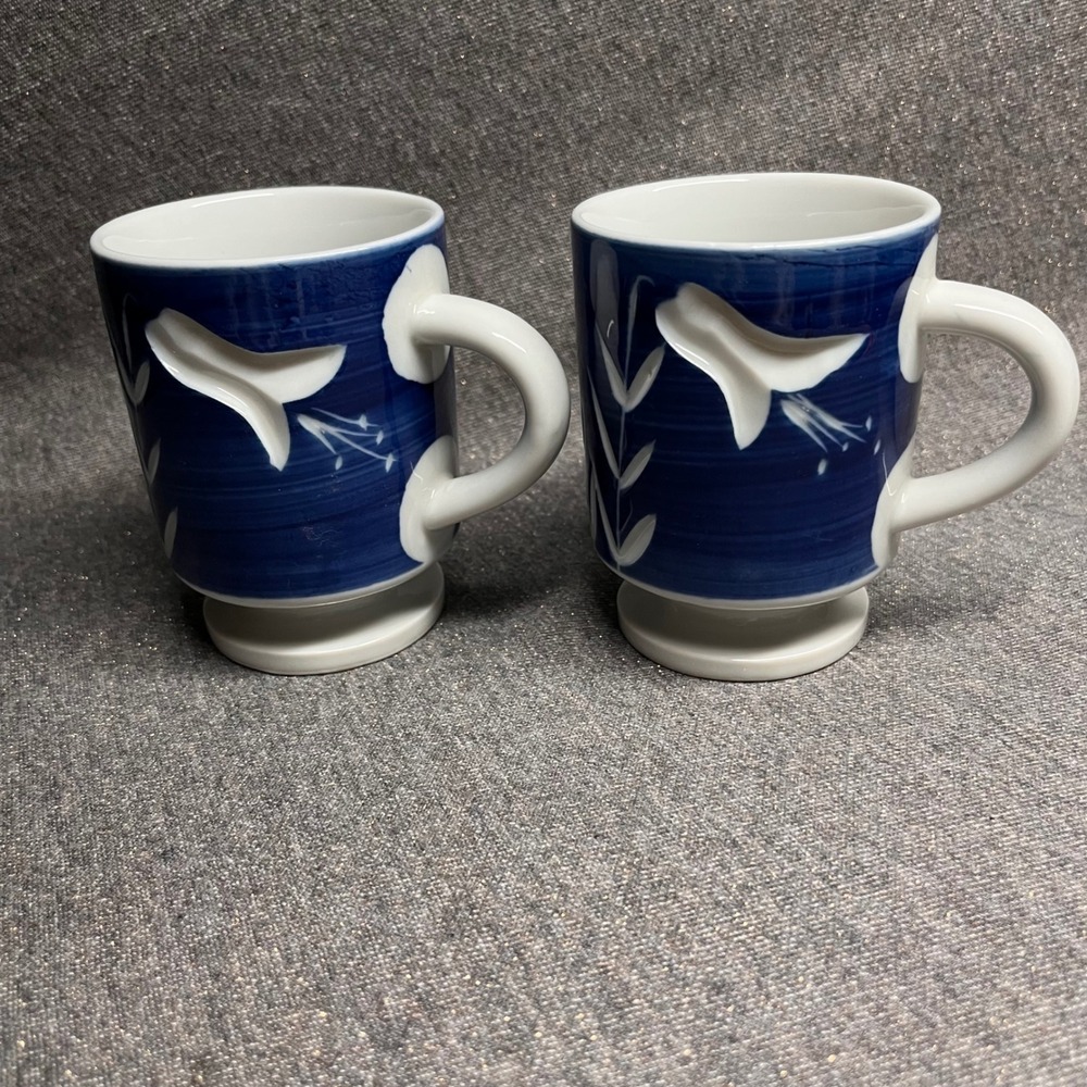 Unbranded Coffee Mug Set Floral Pedestal OS Blue‎